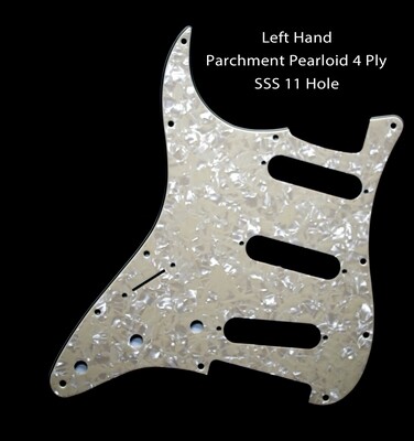 LEFT HAND Brio SSS Strat® Pickguard 11 Holes 4 Ply Parchment Pearloid