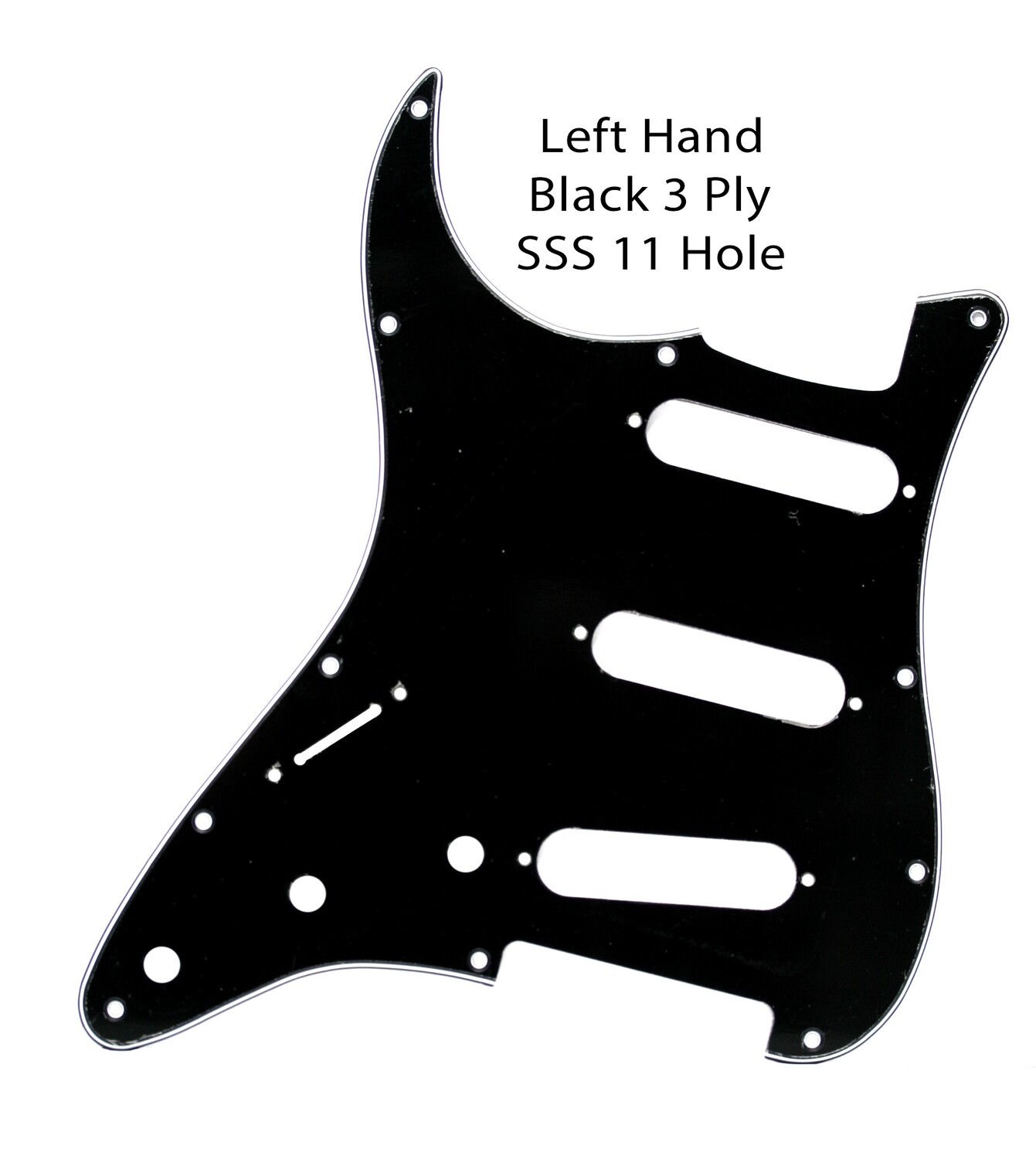 LEFT HAND Brio SSS Strat® Pickguard 11 Holes 3 Ply Black
