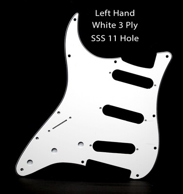 LEFT HAND Brio SSS Strat® Pickguard 11 Holes WHITE 3 Ply