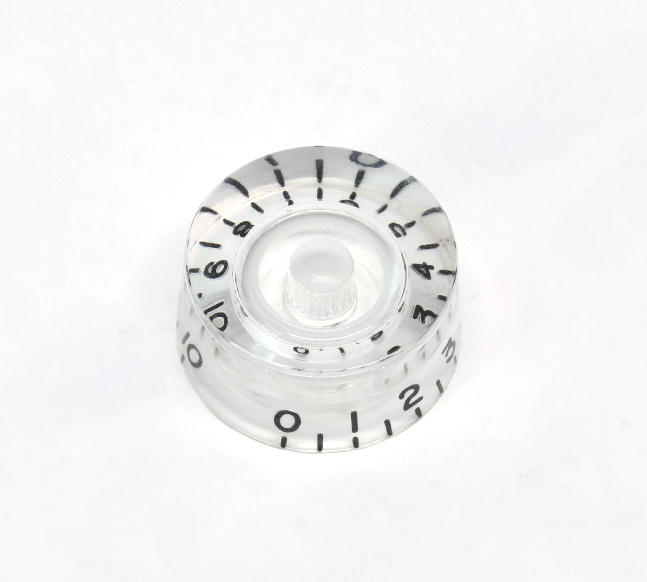Clear Speed knobs vintage style numbers, fits USA split shaft pots.