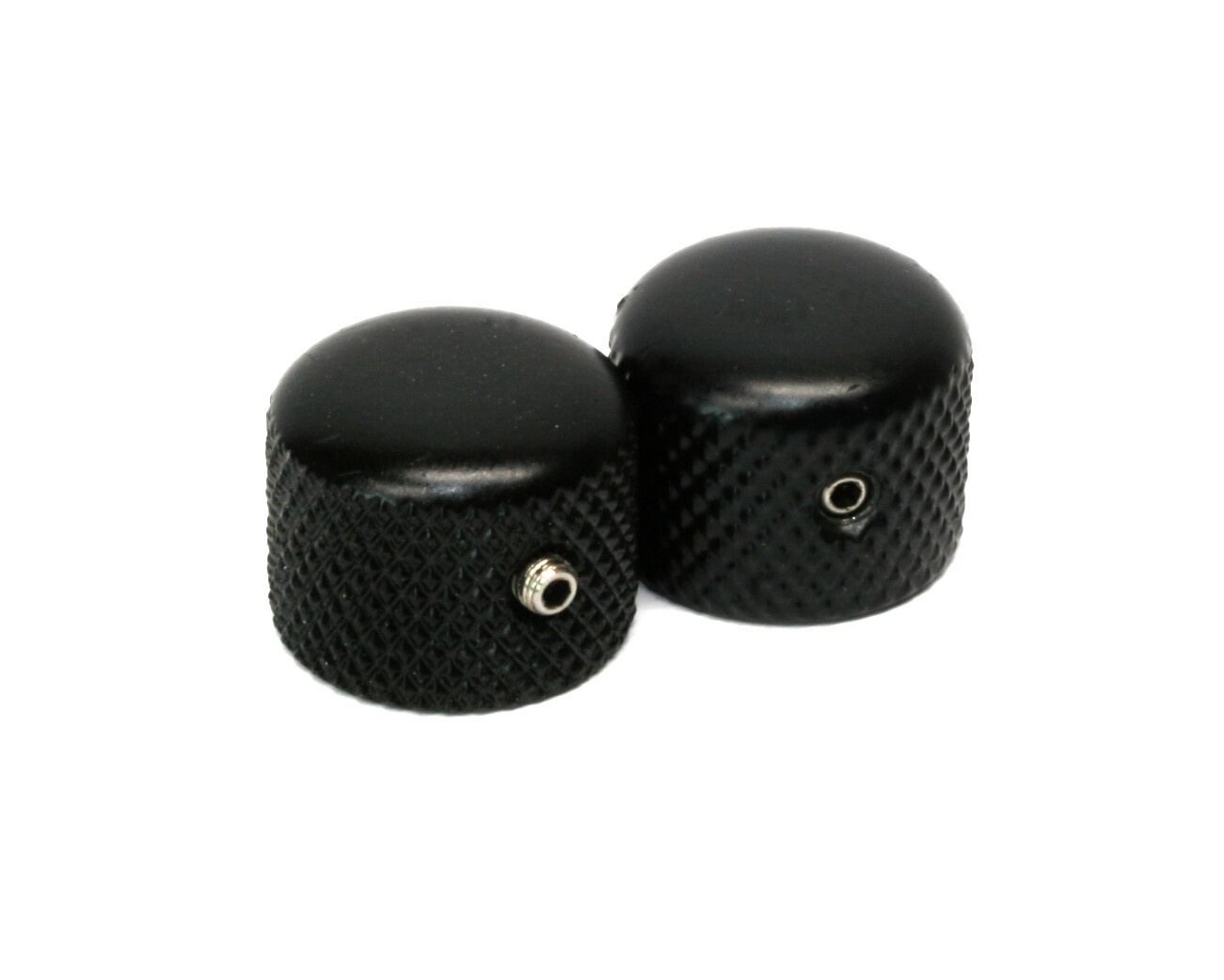 Black Short dome knobs (2), Gotoh, with set screw, fits USA split shaft pots, 5/8&quot; tall x 3/4&quot; wide.