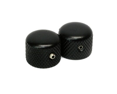 Black Short dome knobs (2), Gotoh, with set screw, fits USA split shaft pots, 5/8" tall x 3/4" wide.
