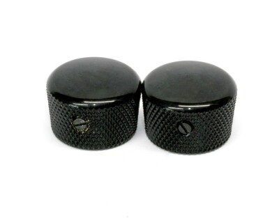 Black Cupcake metal knobs (2), with set screw, fits USA solid shaft pots.3/4" wide.