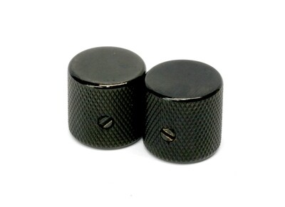 Black Barrel knobs (2), Gotoh, with set screw, fits USA split shaft pots