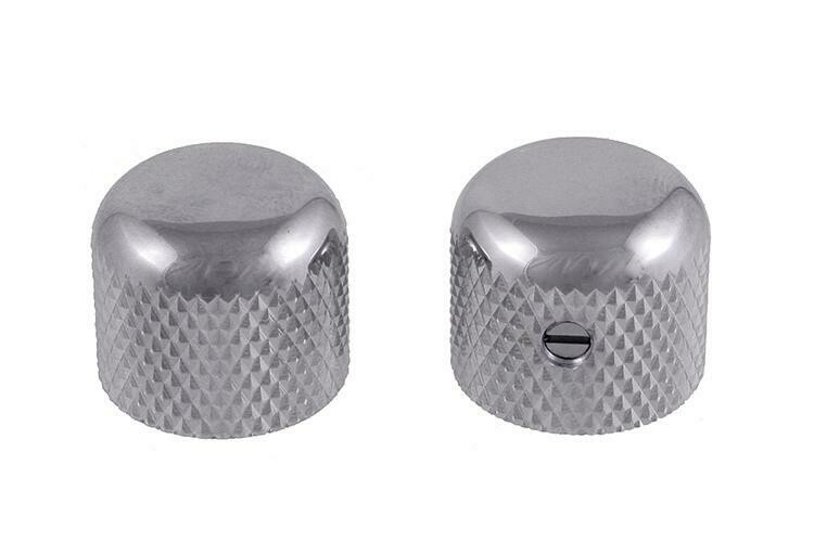 Chrome Short dome knobs (2), Gotoh, with set screw, fits USA split shaft pots, 5/8" tall x 3/4" wide.