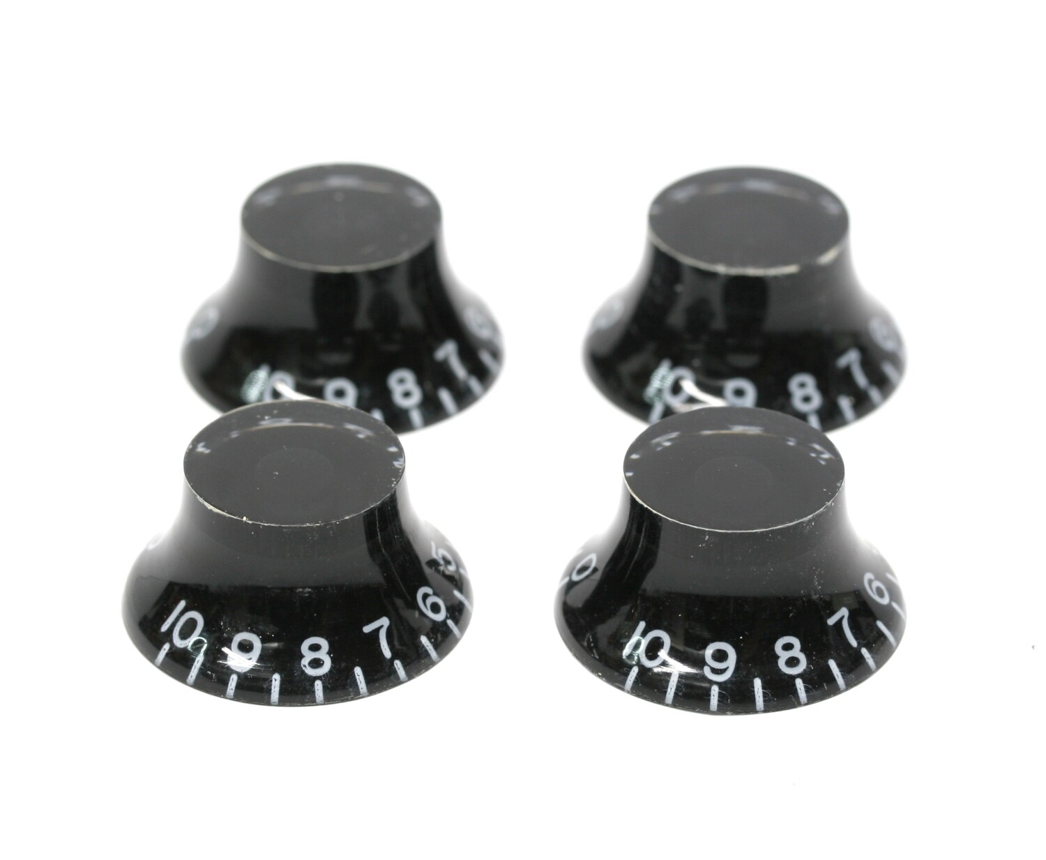 Left Handed Metric Size 18 Splines Bell Top Hat Control Knobs for Asia Import Guitar or Bass Split Shaft Pots , Black (Set of 4)