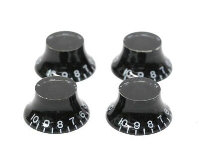 Left Handed Metric Size 18 Splines Bell Top Hat Control Knobs for Asia Import Guitar or Bass Split Shaft Pots , Black (Set of 4)