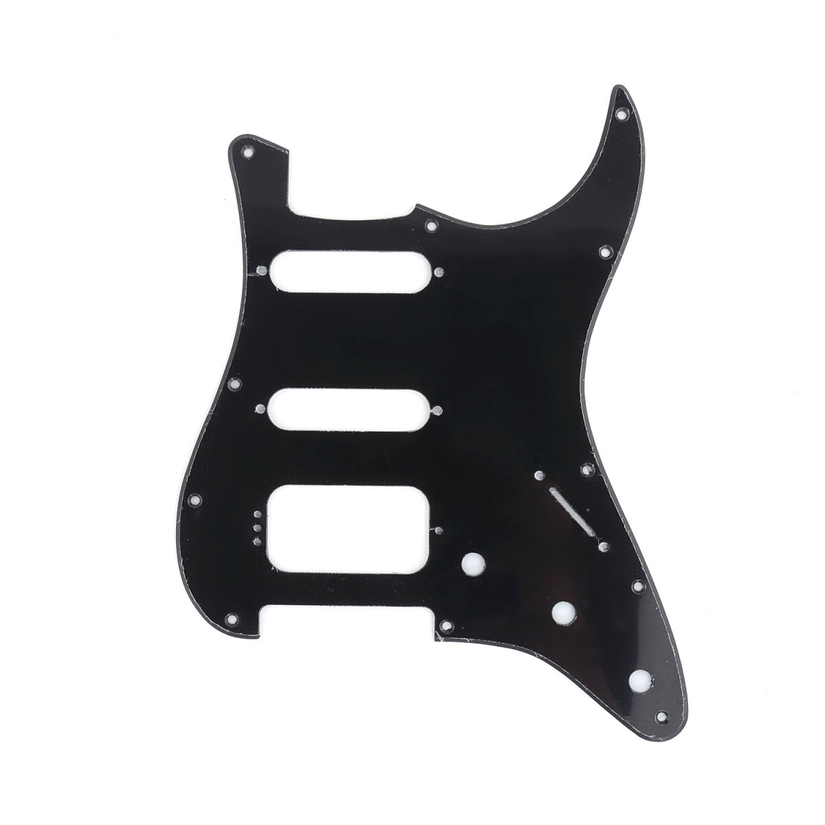 Brio 11-Hole Modern Style Strat HSS Pickguard for American Stratocaster Black Gloss 1 Ply