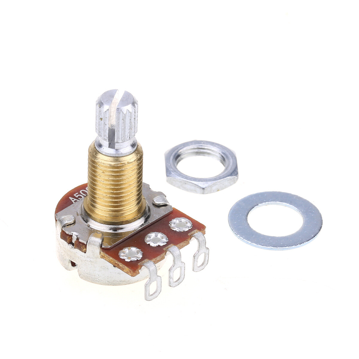 A500K Brio Brass Thread Mini Metric Sized Control Pots Audio Taper Potentiometers