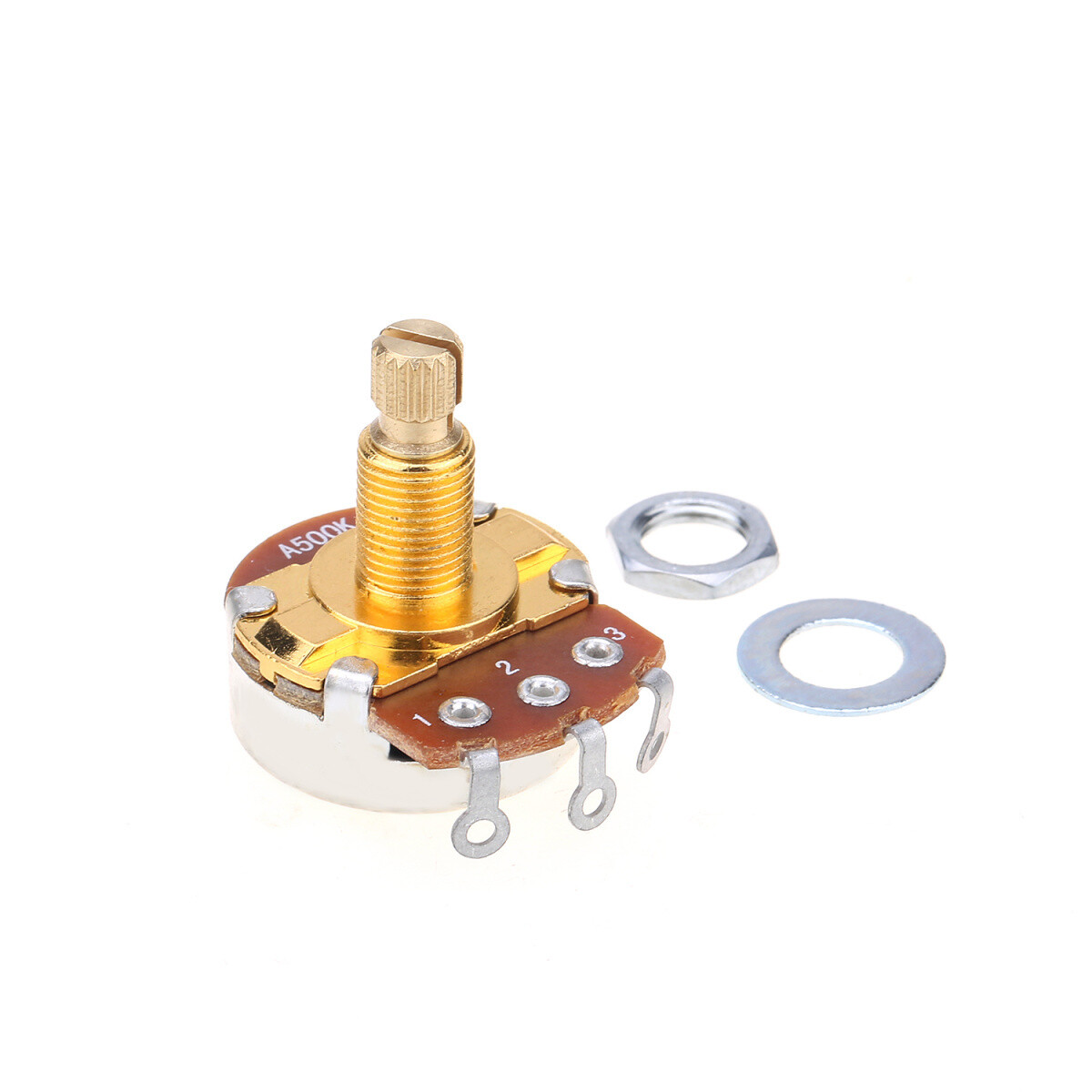 Brio Brass Shaft Full Metric Sized Control Pots A500K Audio Taper Potentiometers for Guitar