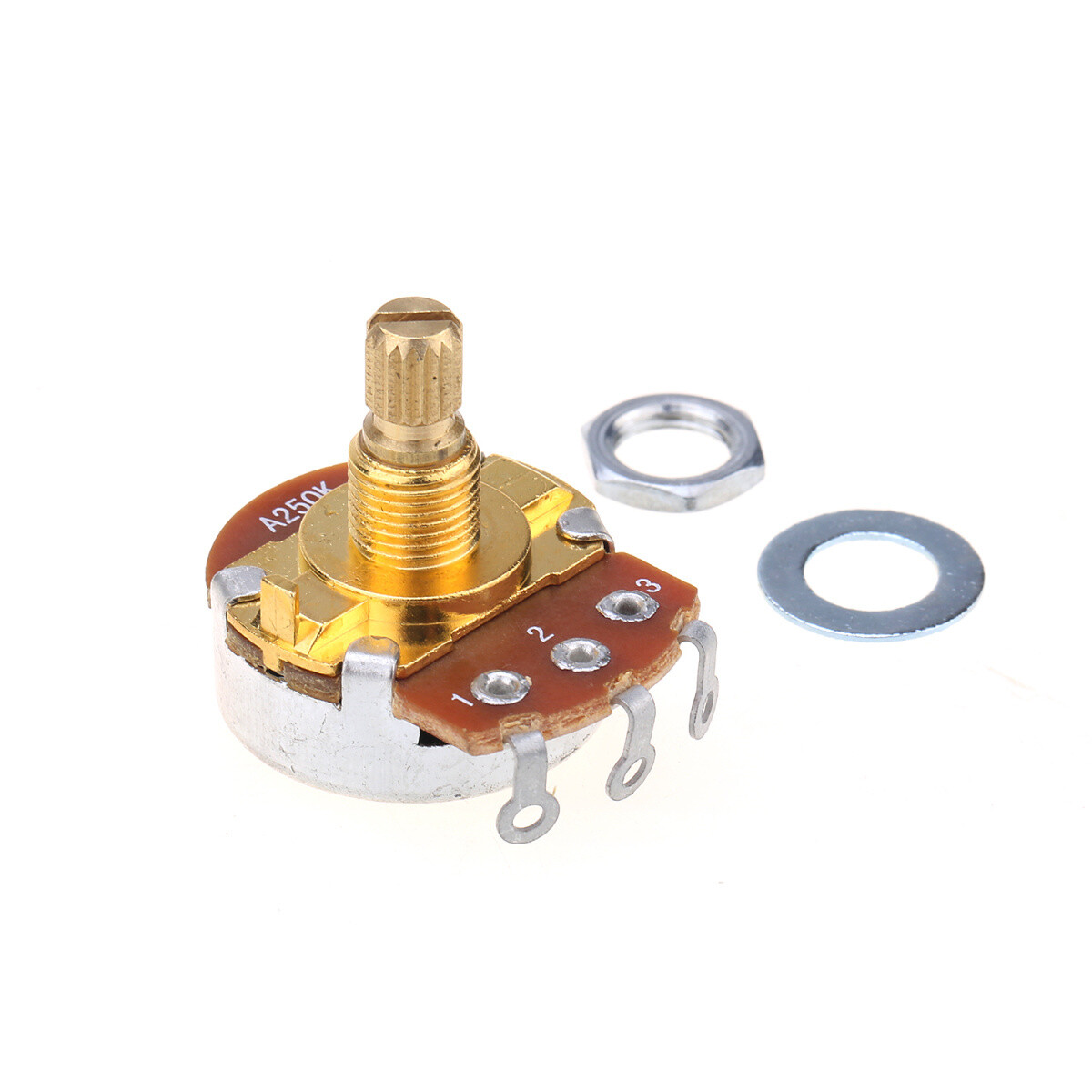 Brio Brass Shaft Full Metric Sized Control Pots A250K Audio Taper Potentiometers for Guitar