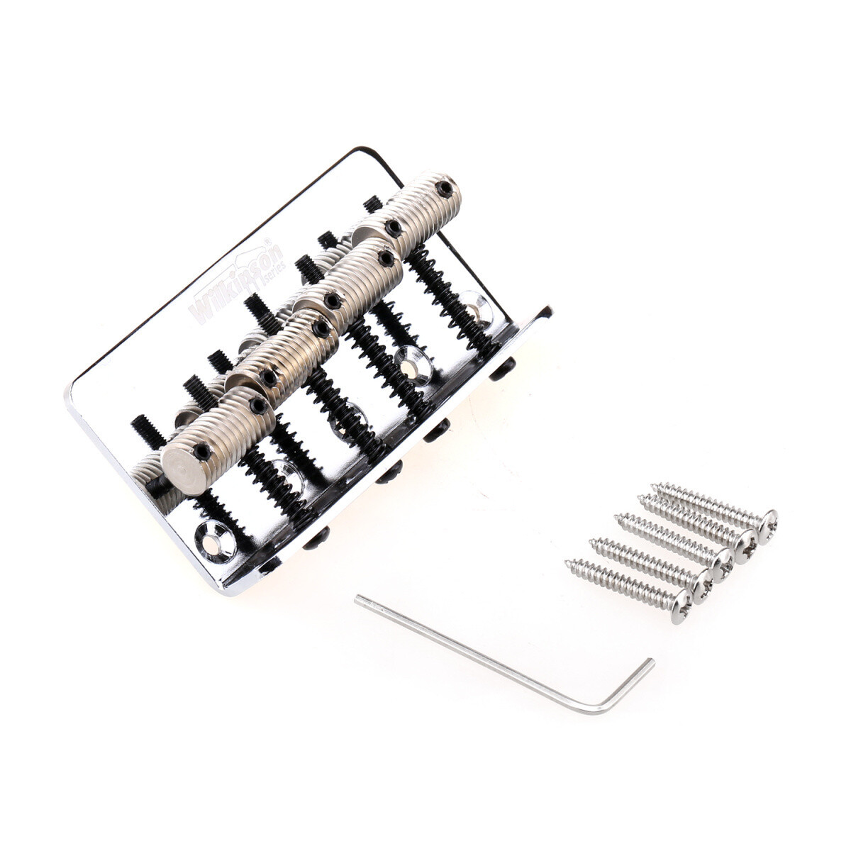 Wilkinson 57mm(2-1/4 inch) String Spacing 4-String Fixed Bass Bridge Threaded Saddles for Precision Bass and Jazz Bass, Chrome