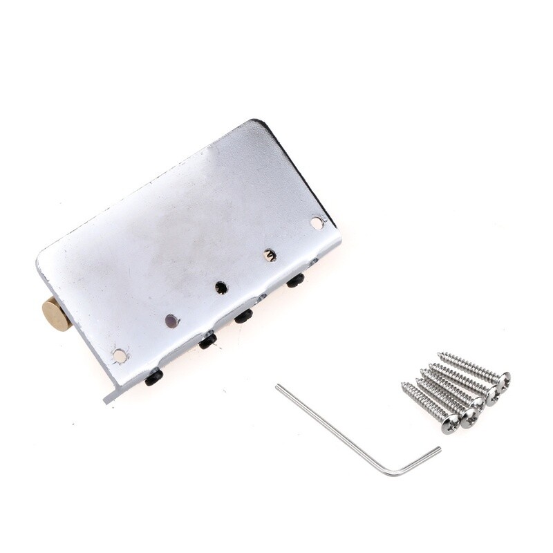 Wilkinson 57mm(2-1/4 inch) String Spacing 4-String Fixed Bass Bridge Brass Saddles for Precision Bass and Jazz Bass, Chrome
