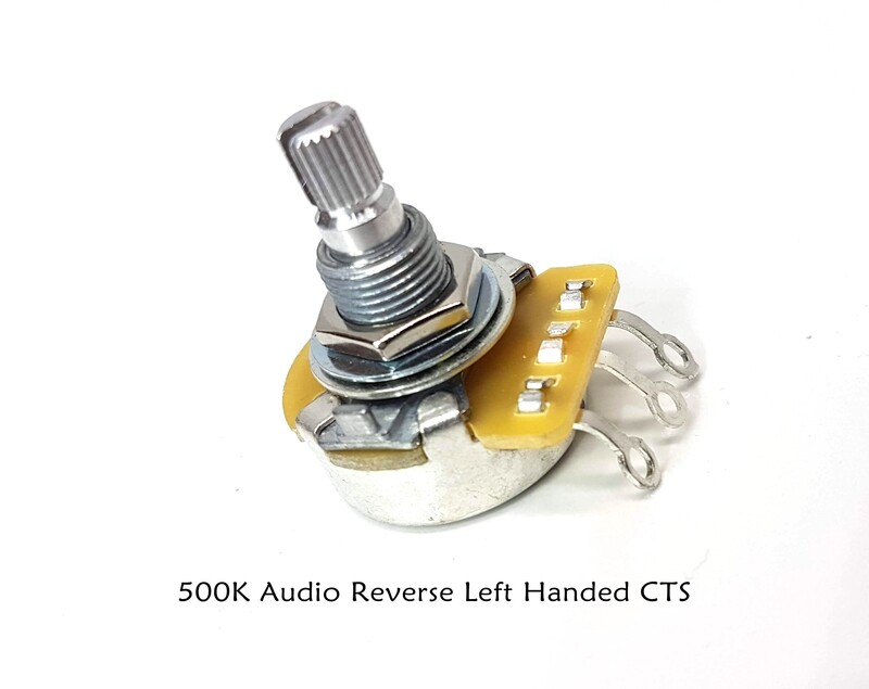 1 Single - LEFT HANDED ( Reverse Audio ) 500K  Split Shaft CTS Potentiometer