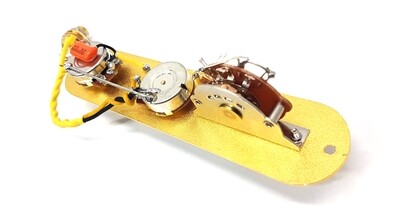 Brio Metal Engraved Tele Control Plate GOLD ON BLACK w/Blue Gem Knobs