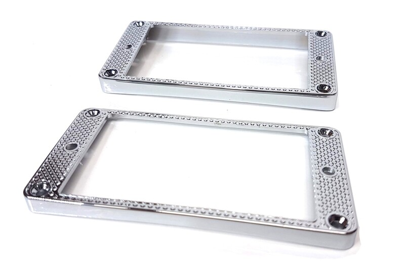 Brio Knurled Metal Humbucker Pickup Rings SET Chrome Curved Bottom