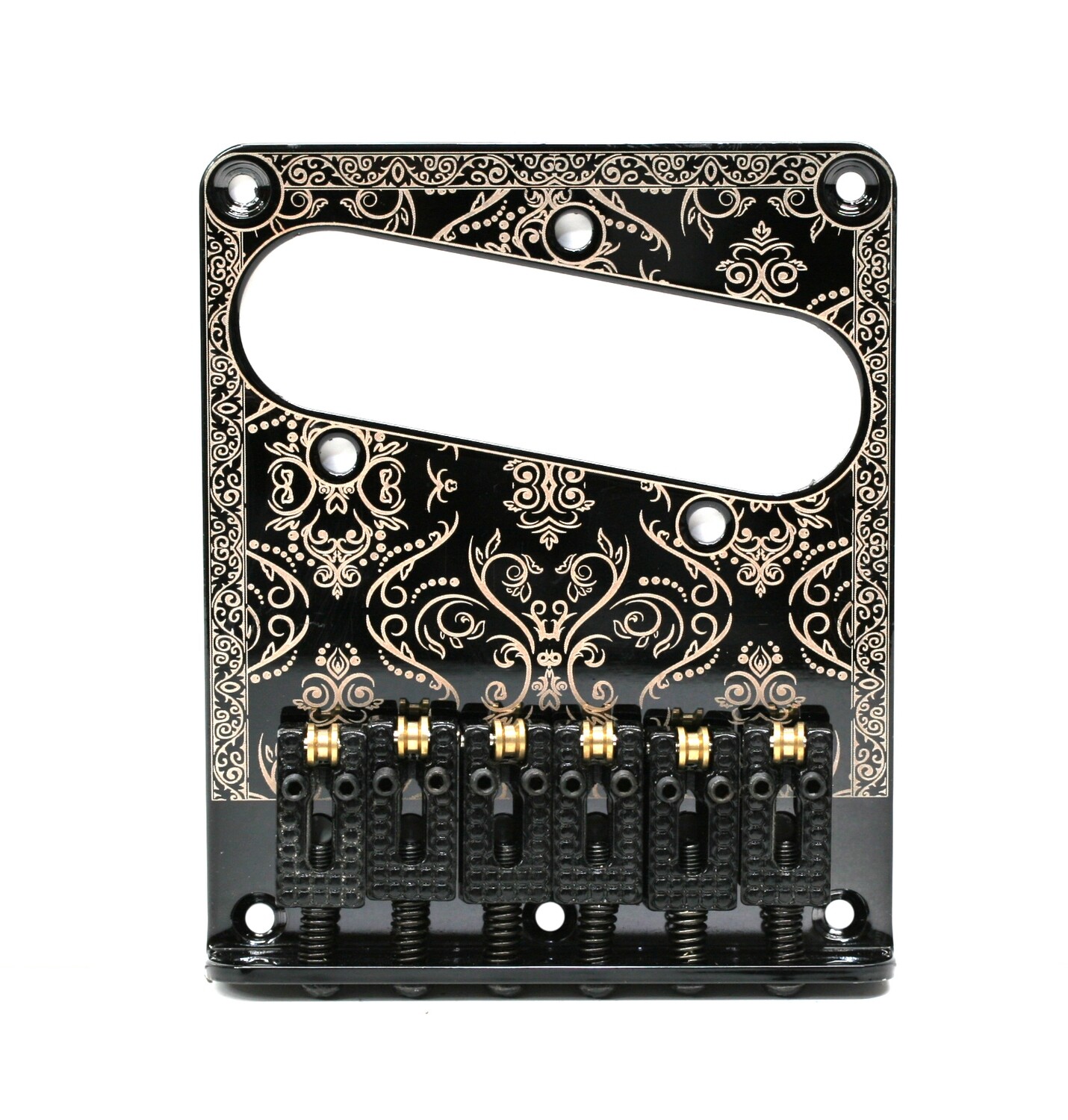 Brio 6 Saddles Telecaster Bridge Plate Design Gold on Black