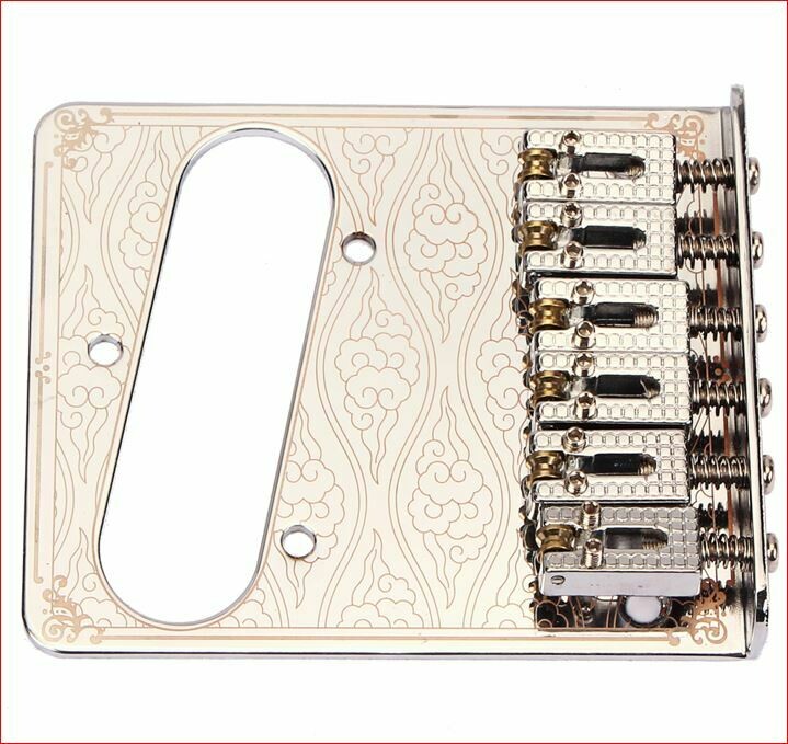 Brio 6 Roller Saddles Single Coil Telecaster Bridge Plate Design Copper on White