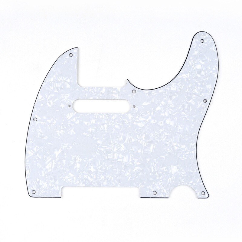 Brio 8 Hole Guitar Tele® Pickguard RH 4 Ply White Pearloid