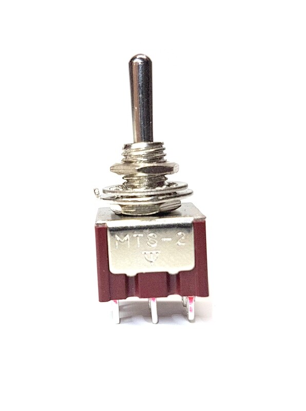 ON-ON-ON 3-way DPDT Mini Toggle Switch, Round Bat Lever Guitar &amp; Bass CHROME