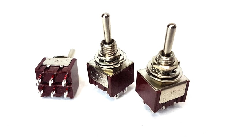 ON-ON-ON 3-way DPDT Mini Toggle Switch, Round Bat Lever Guitar &amp; Bass CHROME