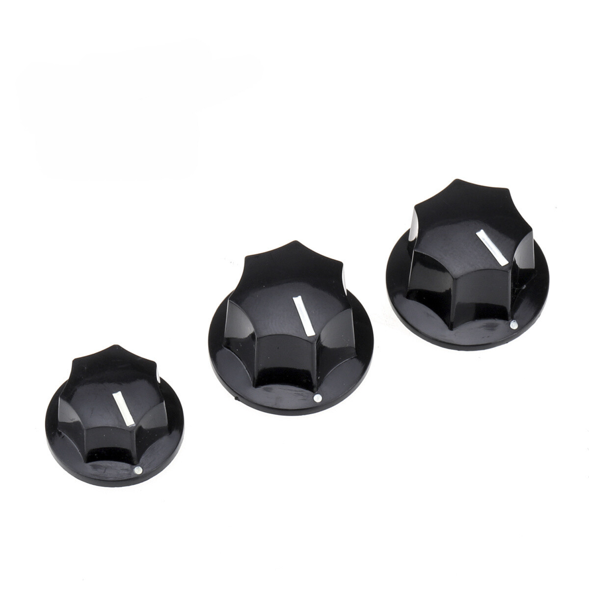 Brio US CTS Bourns Size 2 Large 1 Small Jazz Bass Knobs Set for USA Made JB Style Bass, Black