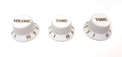 Brio Left Handed Metric Strat® Knobs, 1 Volume 2 Tone White