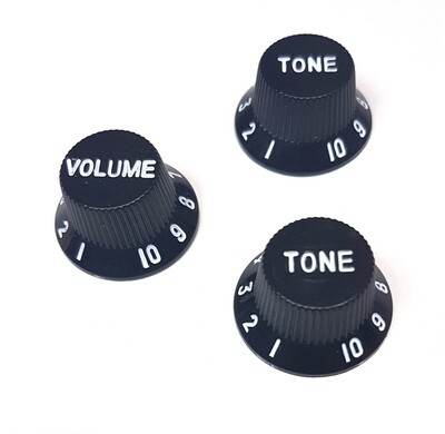 Brio Left Handed Metric Strat® Knobs, 1 Volume 2 Tone Black