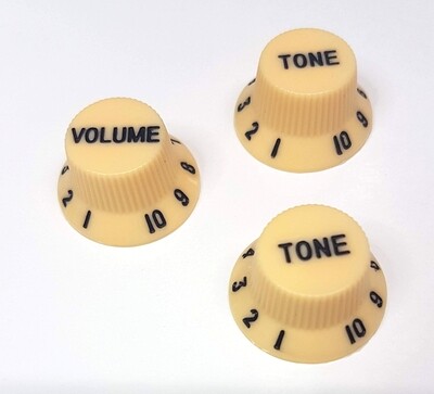 Brio Left Handed Metric Strat® Knobs, 1 Volume 2 Tone Cream