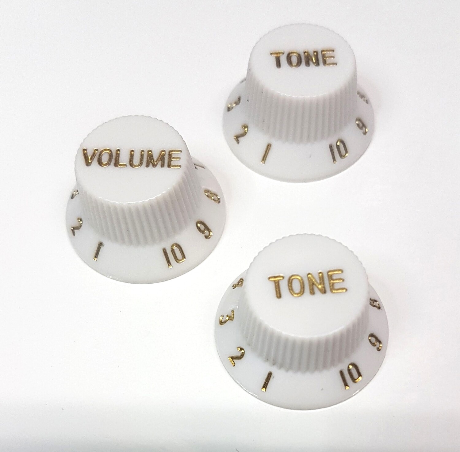 Brio Left Handed Metric Strat® Knobs, 1 Volume 2 Tone White