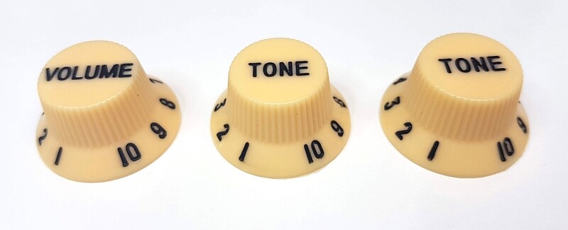 Brio Left Handed Metric Strat® Knobs, 1 Volume 2 Tone Cream