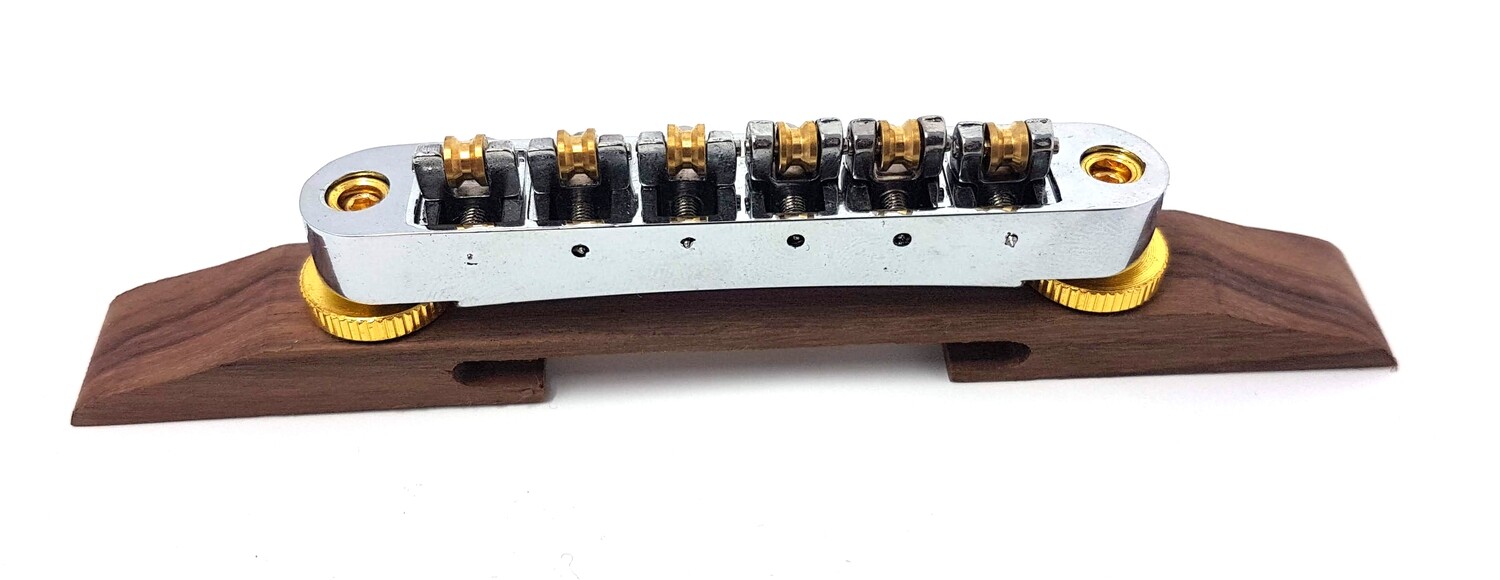 Brio Tune-o-Matic Bridge With Brass Roller Saddles on Rosewood for Hollow Body Jazz - Chrome