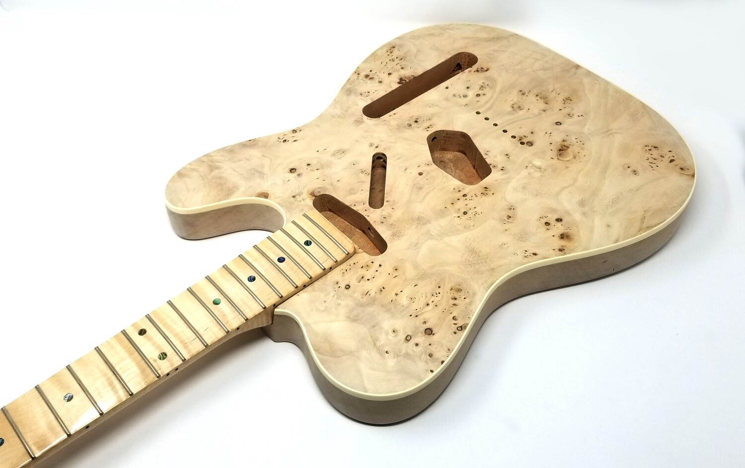 Carparelli Burl Top, 2pc Alder Body, T-Style & Flamed Maple Neck Unfinished Body, Clear Neck