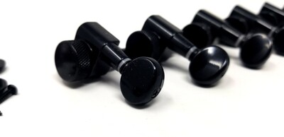 Carparelli 6-IN-LINE Electric Locking Machine Heads Tuners Classic Button Black