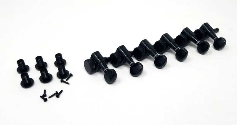 Carparelli 6-IN-LINE Electric Locking Machine Heads Tuners Classic Button Black