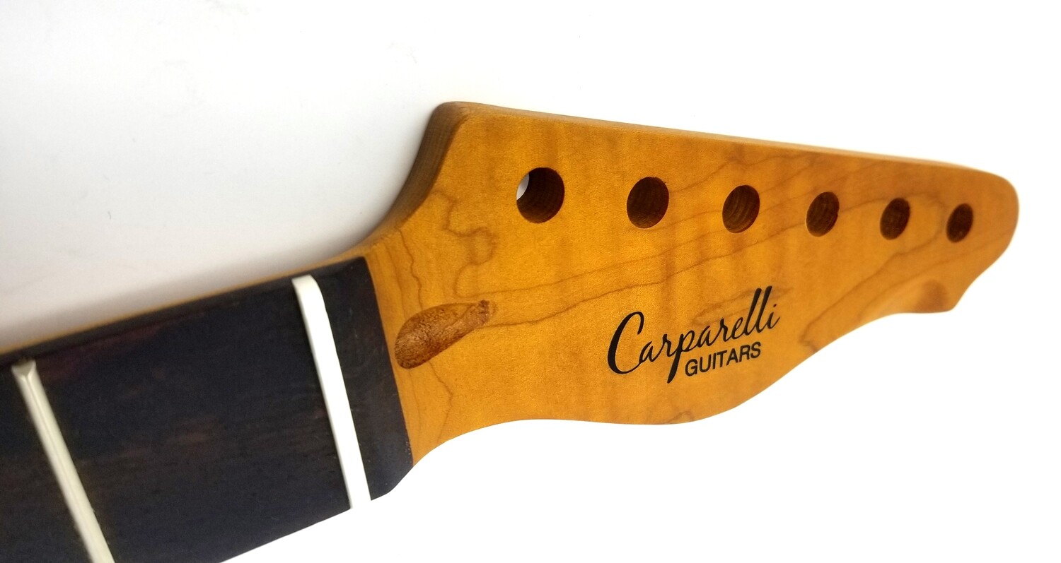Carparelli T-Style Roasted Flame Maple Neck with Rosewood Fingerboard, Satin Finish