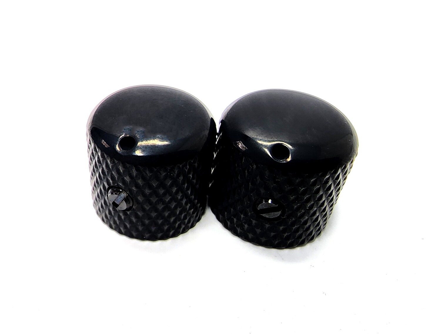 Carparelli Knurled Metal Dome Knobs x 2 Black Dome Top with Indentifier Indent - Black