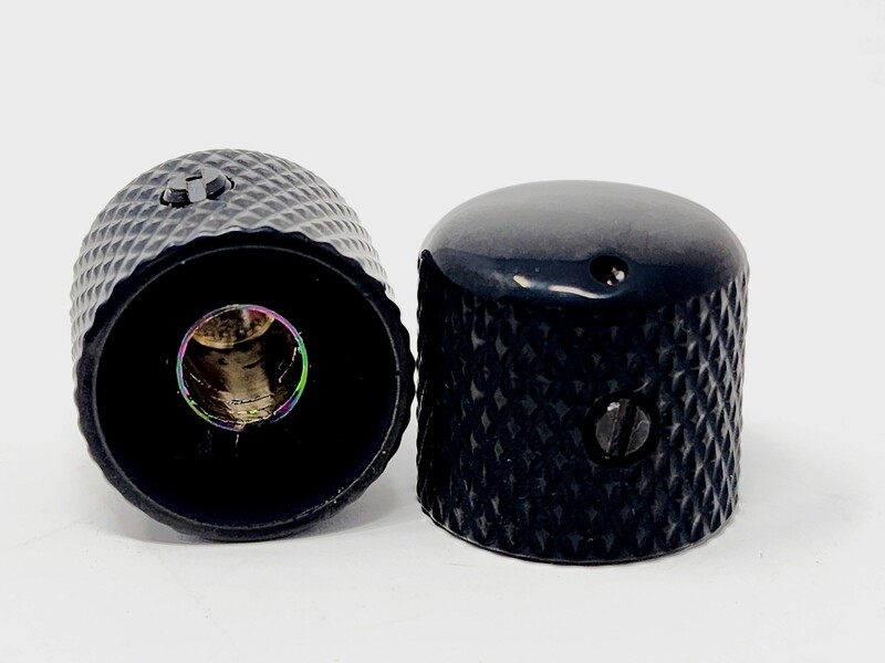 Carparelli Knurled Metal Dome Knobs x 2 Black Dome Top with Indentifier Indent - Black