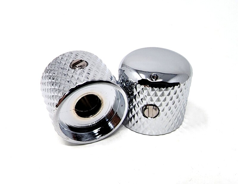 Carparelli Knurled Metal Dome Knobs x 2 Chrome Dome Top with Indent. Fits Solid Shaft &amp; Split Shaft