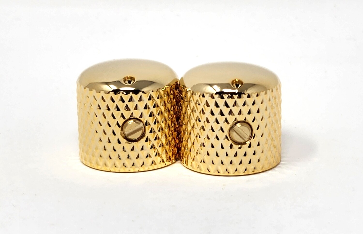 Carparelli Knurled Metal Dome Knobs x 2 Gold Dome Top with Indent. Fits Solid Shaft & Split Shaft