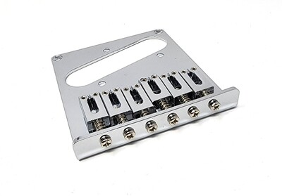 Brio Left-Handed Modern Tele Bridge (Chrome) — 10.5 mm Spacing • 6 Saddles • String-Through