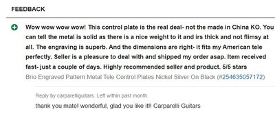 review on one of our Fancy Tele Plates.