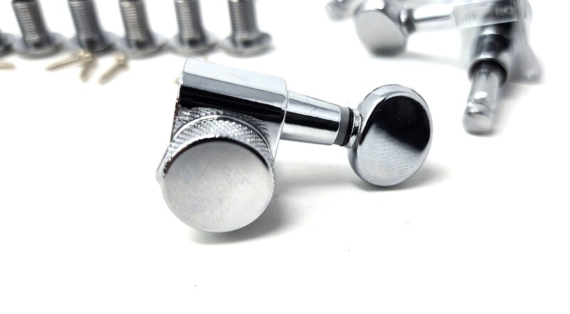 Carparelli 6-IN-LINE Electric Locking Machine Heads Tuners Classic Button Chrome