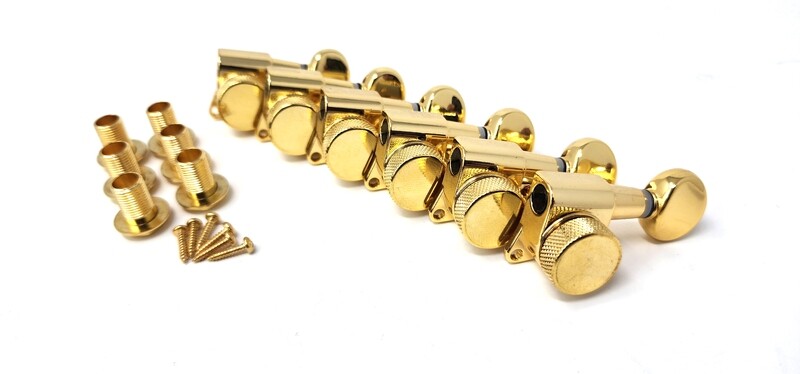 Carparelli 6-IN-LINE Electric Locking Machine Heads Tuners Classic Button Gold