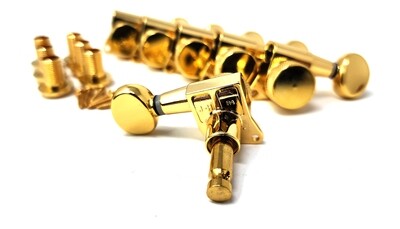 Carparelli 6-IN-LINE Electric Locking Machine Heads Tuners Classic Button Gold