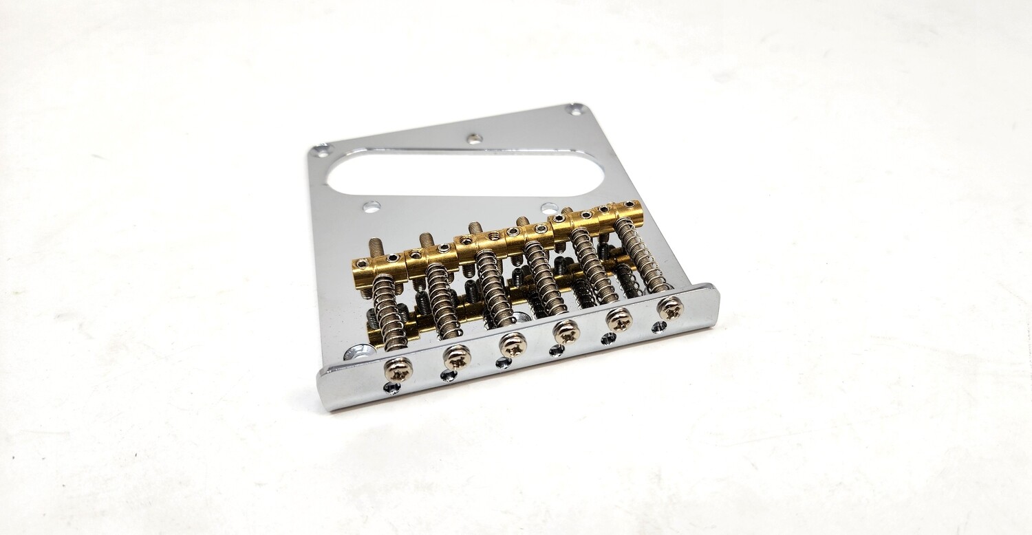 Brio Pro 54mm Modern Telecaster Bridge with Barrel Brass 6-Saddle for Tele Style Electric Guitar, Chrome