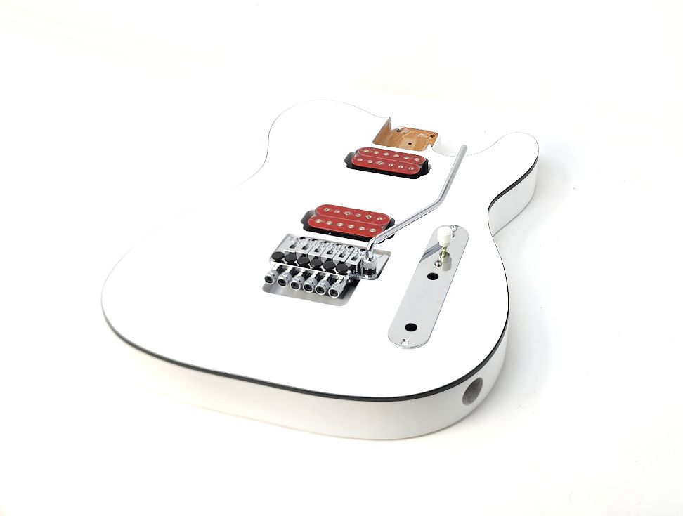 Brio T-Style White Floyd Rose Ready Black Binding Belly Cut Contour