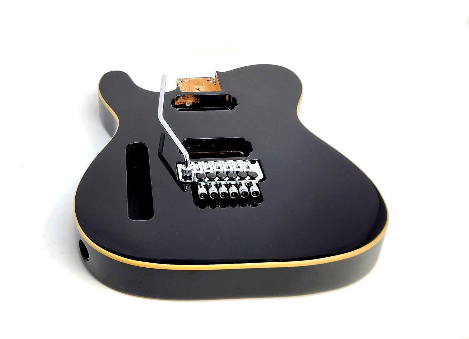 Brio Left Handed T-Style Black Floyd Rose Ready Cream Binding Belly Cut