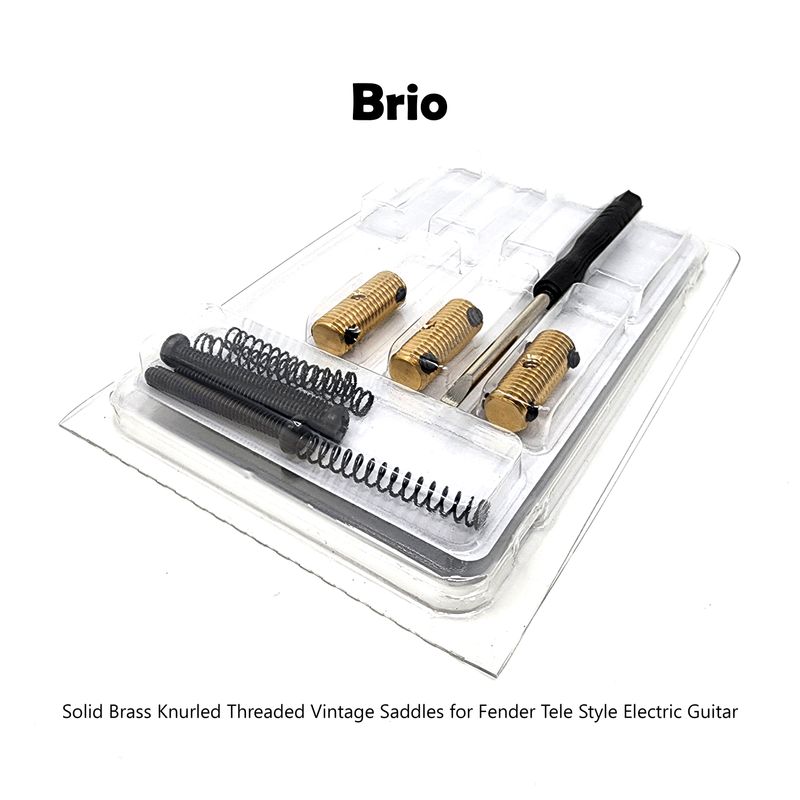 Vintage-Style Solid Brass Threaded Telecaster Saddles – Set of 3 Black Screw