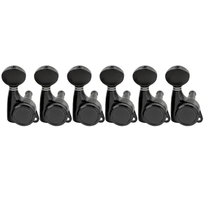 6-in-Line Locking Tuners – 18:1 Ratio with Vintage Oval Buttons (Black Finish)